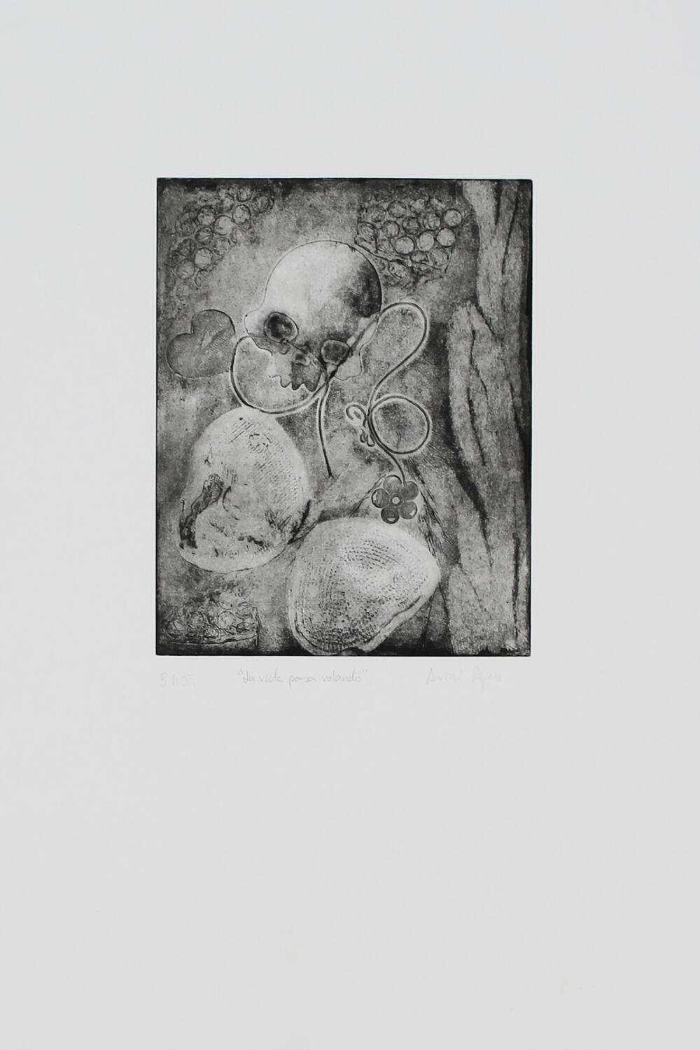 La vida pasa volando Monotipo calavera y mariposa